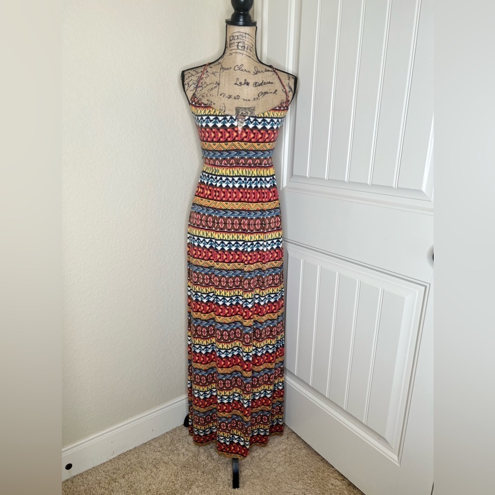 Anthropologie Deletta Empire Waist Multicolored Multiprint Maxi Dress Size XS
